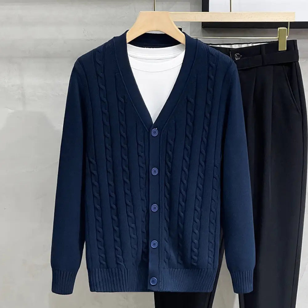 Timeless Men’s Knitted Jacket – Autumn Winter Elegance | same ANTHEM - Sapphire Blue / 2XL