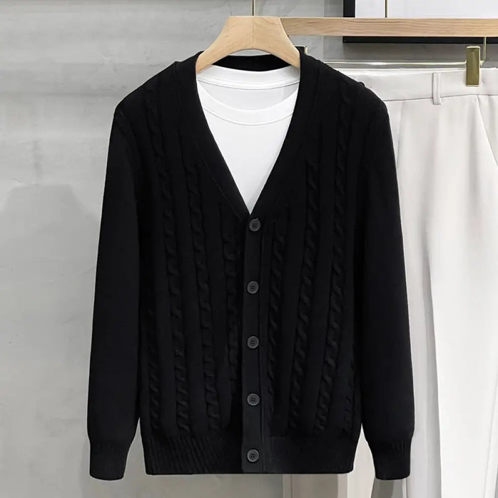 Timeless Men’s Knitted Jacket – Autumn Winter Elegance | same ANTHEM - Black / 2XL