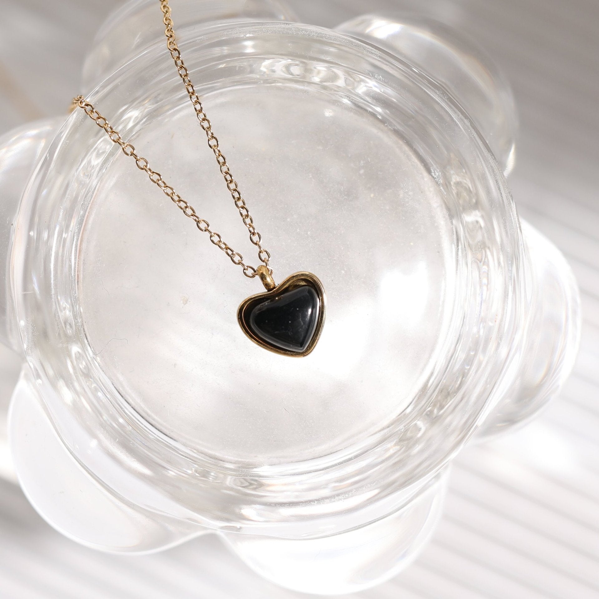 Titanium Steel Black Agate Pendant Necklace | Boho Chic Minimalist Jewellery | same ANTHEM