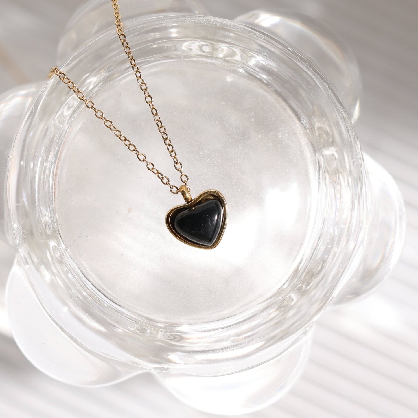 Titanium Steel Black Agate Pendant Necklace | Boho Chic Minimalist Jewellery | same ANTHEM - Black