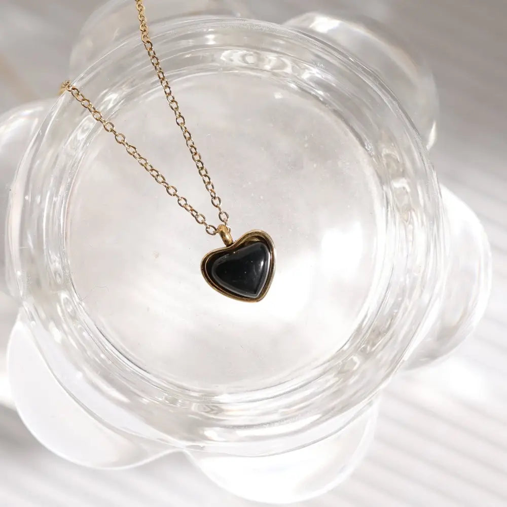 Titanium Steel Black Agate Pendant Necklace | Boho Chic Minimalist Jewellery | same ANTHEM - Black