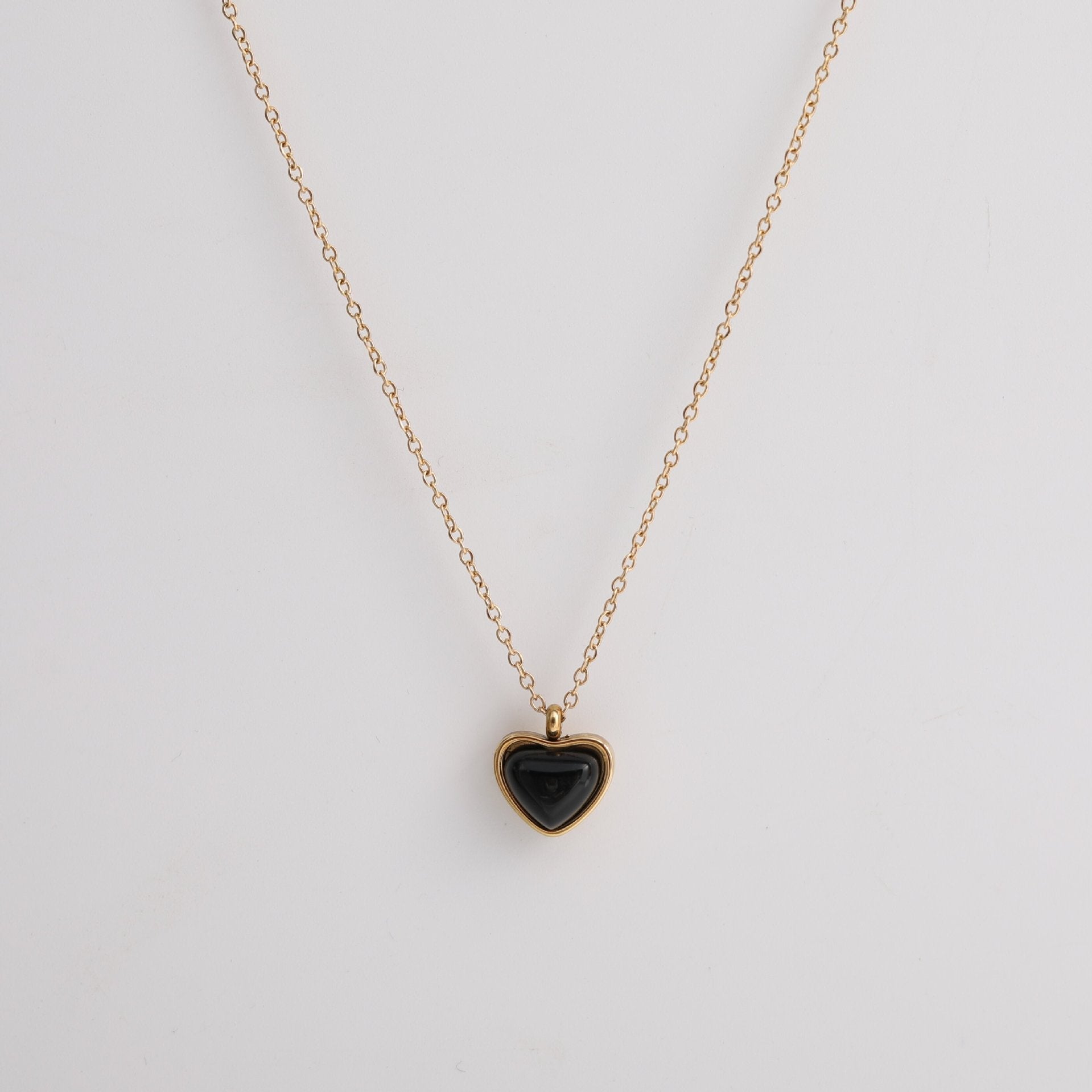 Titanium Steel Black Agate Pendant Necklace | Boho Chic Minimalist Jewellery | same ANTHEM - Black