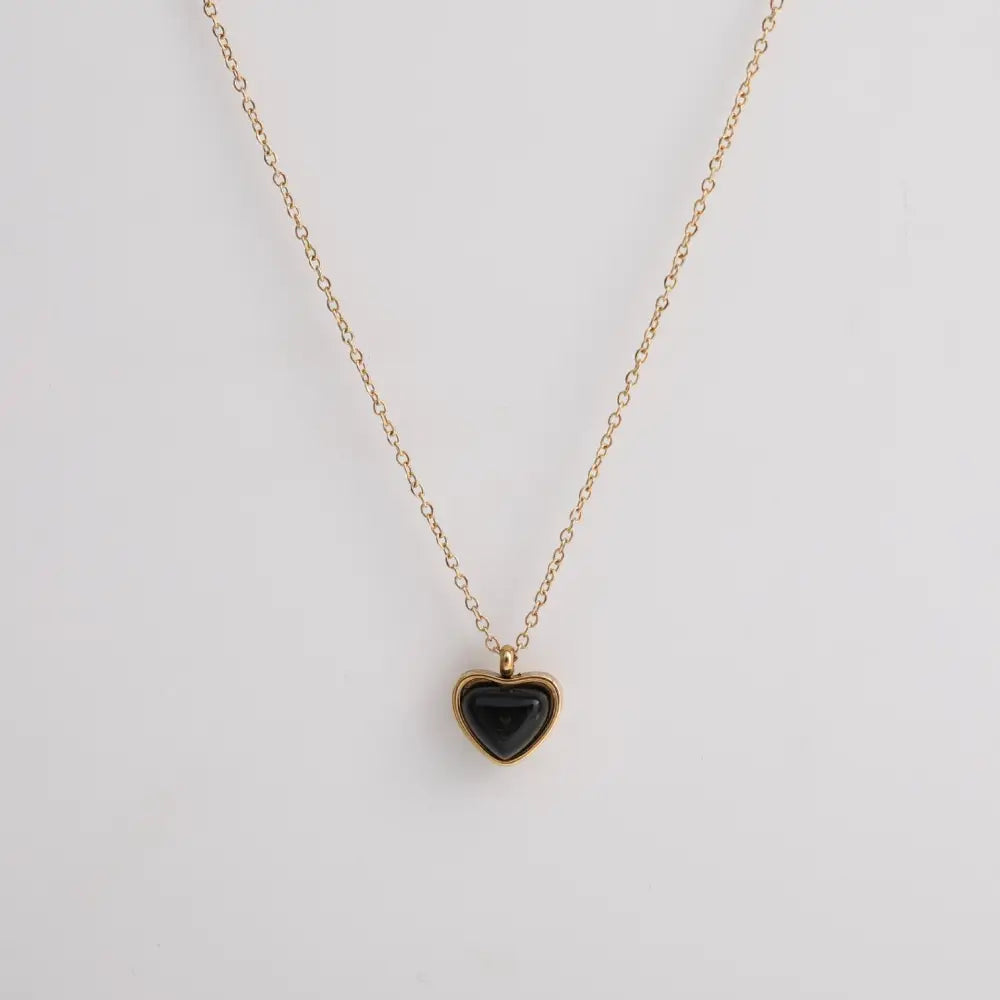 Titanium Steel Black Agate Pendant Necklace | Boho Chic Minimalist Jewellery | same ANTHEM - Black