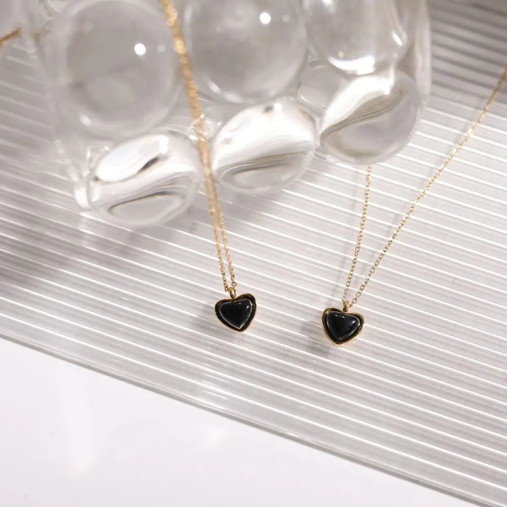 Titanium Steel Black Agate Pendant Necklace | Boho Chic Minimalist Jewellery | same ANTHEM - Black