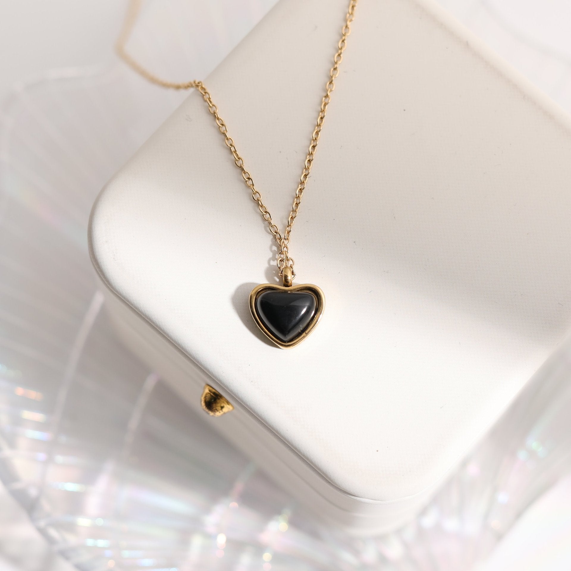 Titanium Steel Black Agate Pendant Necklace | Boho Chic Minimalist Jewellery | same ANTHEM - Black