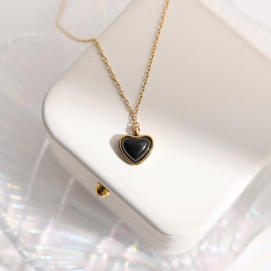 Titanium Steel Black Agate Pendant Necklace | Boho Chic Minimalist Jewellery | same ANTHEM - Black