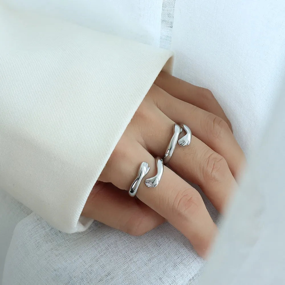 Titanium Steel Hug Ring for Soulmates | same ANTHEM. - Silver / 7
