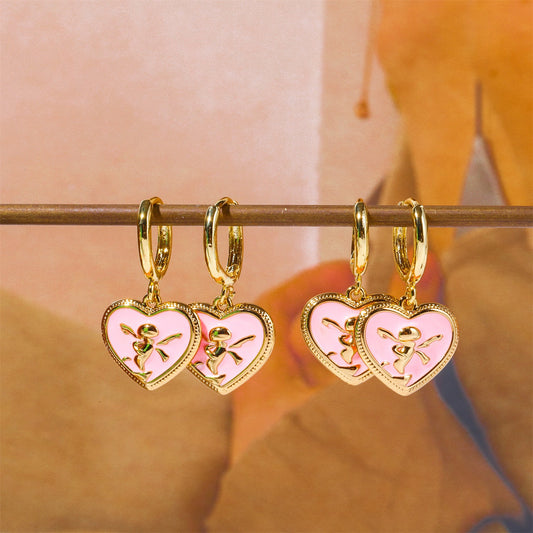 Titanium Steel Pink Peach Heart Women’s Earrings - Golden Angel Earrings