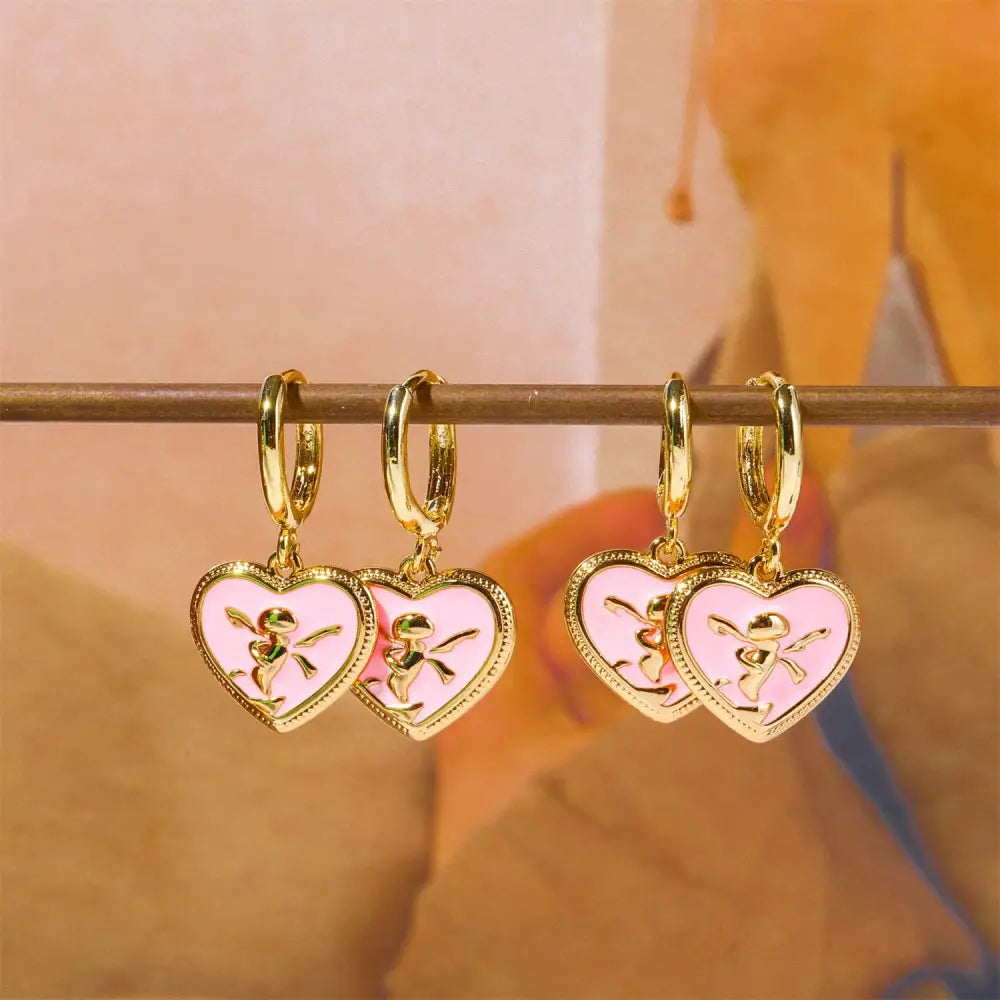 Titanium Steel Pink Peach Heart Women’s Earrings - Golden Angel Earrings
