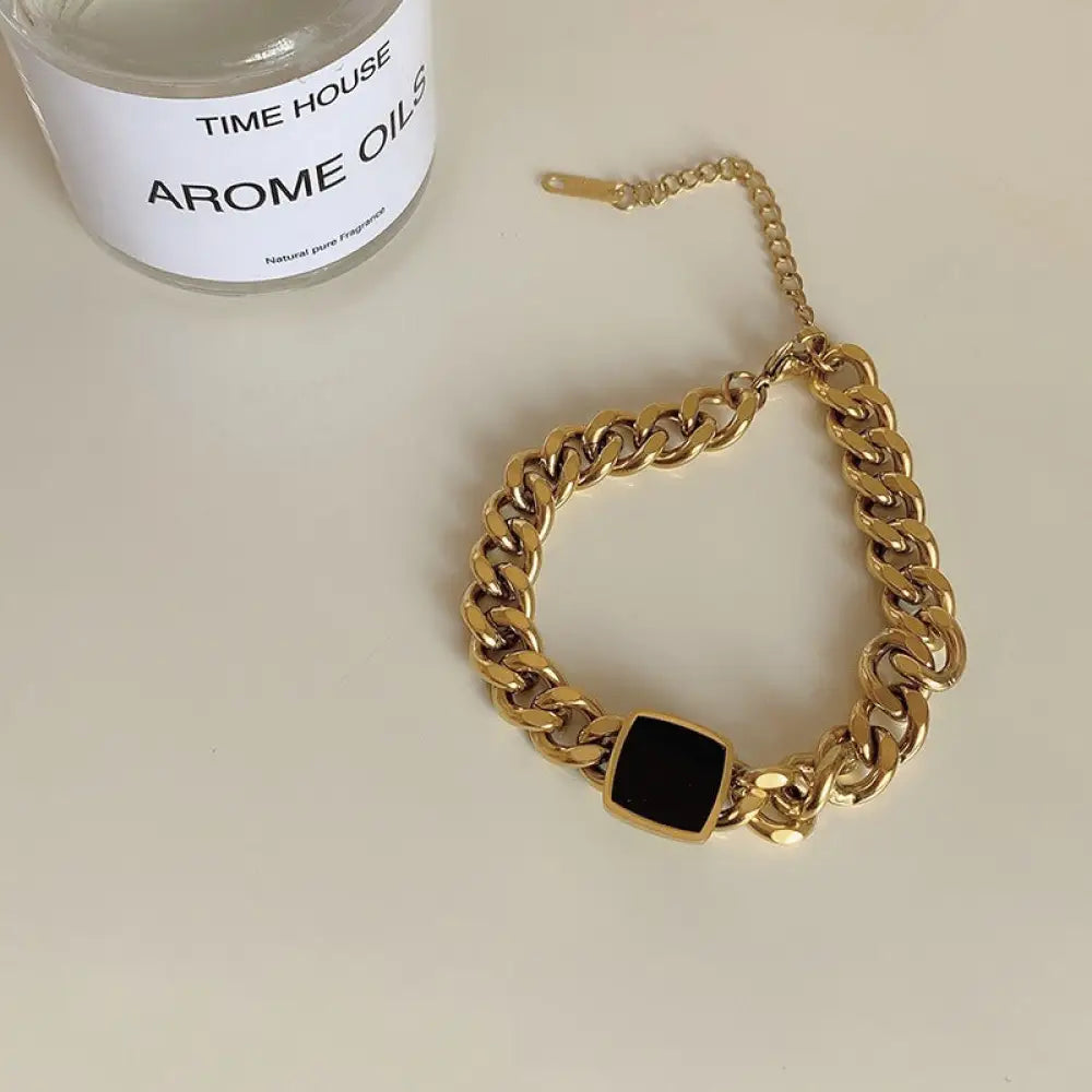 Titanium Steel Thick Chain Necklace – Black Square Collarbone Chain | same ANTHEM