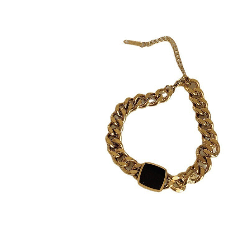 Titanium Steel Thick Chain Necklace – Black Square Collarbone Chain | same ANTHEM