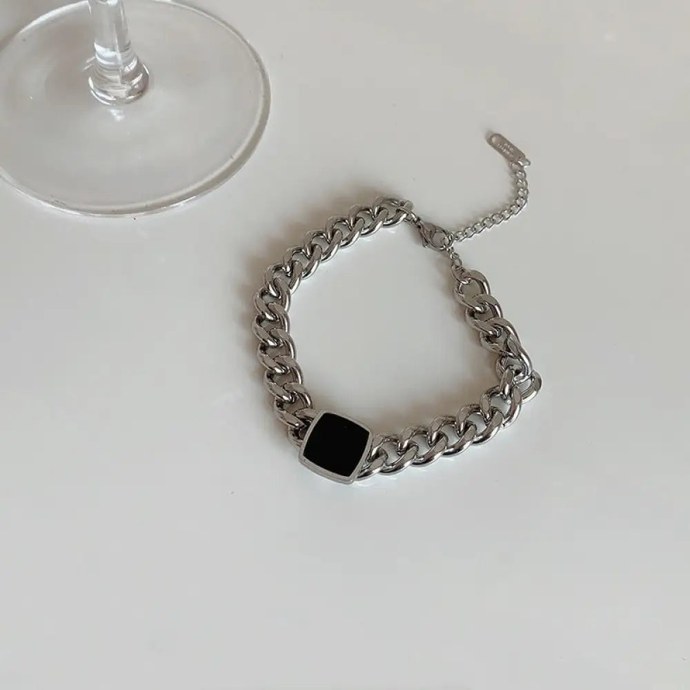 Titanium Steel Thick Chain Necklace – Black Square Collarbone Chain | same ANTHEM - Silver Bracelet