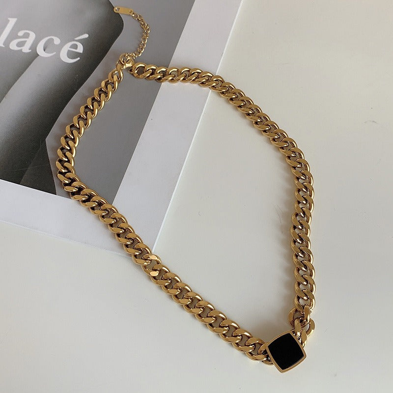 Titanium Steel Thick Chain Necklace – Black Square Collarbone Chain | same ANTHEM - Gold necklace