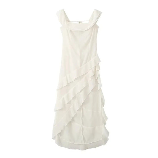 Translucent Chiffon One Shoulder Ruffle Dress – Soulmate Streetwear | same ANTHEM - white / S