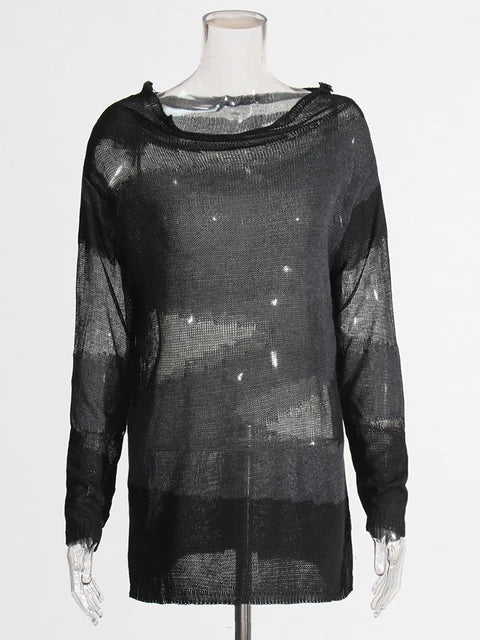 Turtleneck Mesh Patchwork Top – Dreamy Streetwear for Women | same ANTHEM - Black / S