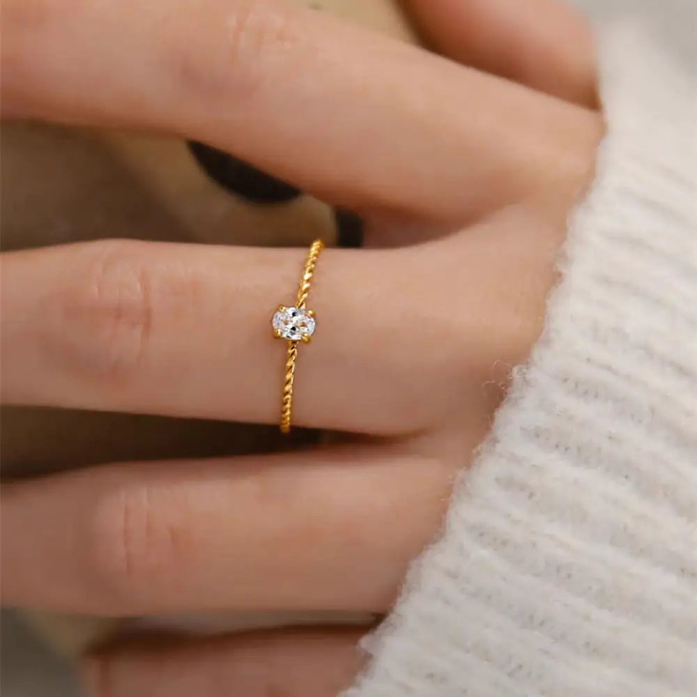 Twisted Gold Ring with Oval Zircon | Boho Soulmate Jewelry | Same Anthem - Golden / No10 - Jewellery