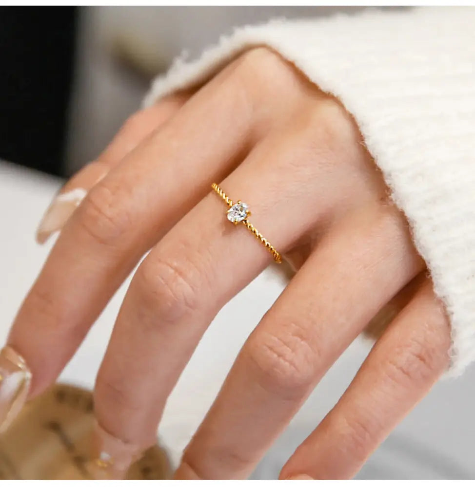 Twisted Gold Ring with Oval Zircon | Boho Soulmate Jewelry | Same Anthem - Jewellery