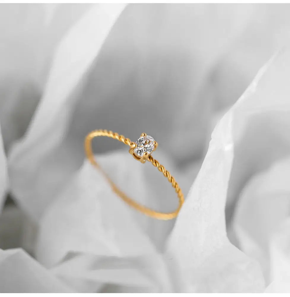 Twisted Gold Ring with Oval Zircon | Boho Soulmate Jewelry | Same Anthem - Jewellery
