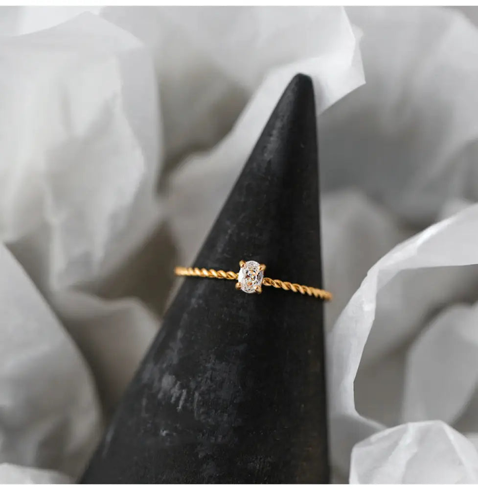 Twisted Gold Ring with Oval Zircon | Boho Soulmate Jewelry | Same Anthem - Jewellery