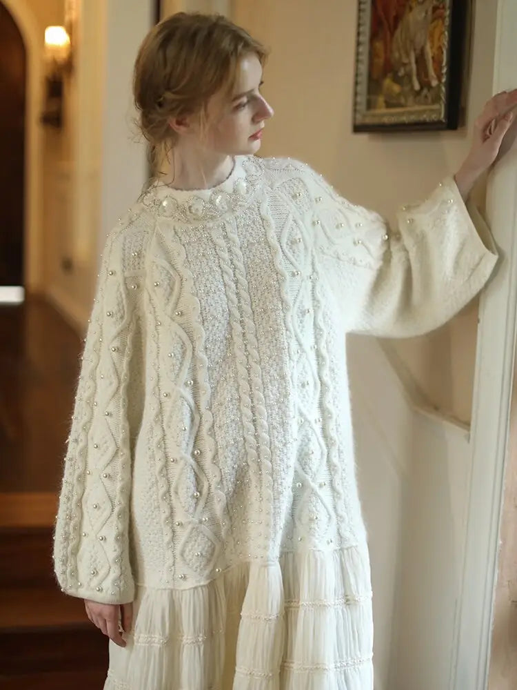Two-Piece Loose Sweater Dress | same ANTHEM. - White / One Size