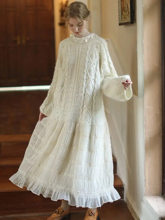 Two-Piece Loose Sweater Dress | same ANTHEM. - White / One Size