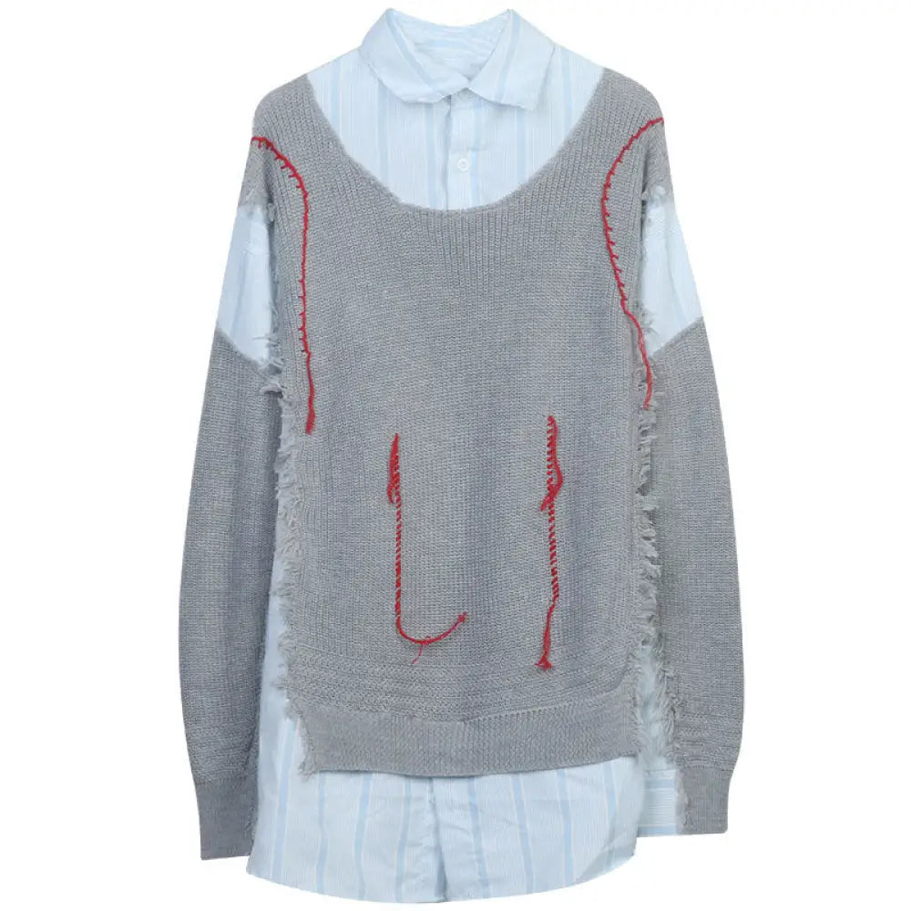 Two-Piece Spliced Sweater – dreamy soulmate streetwear | same ANTHEM. - gray / S