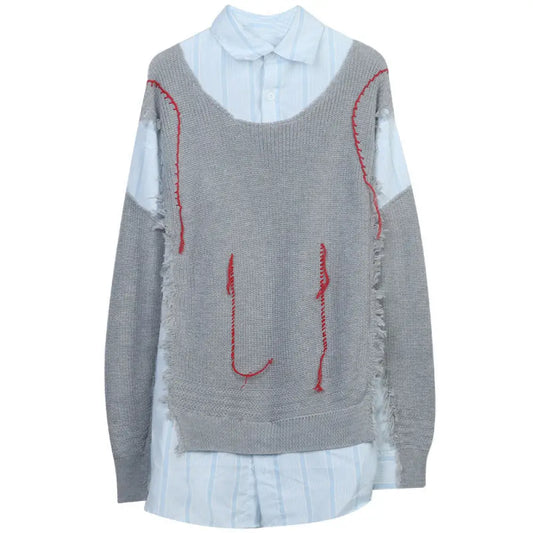 Two-Piece Spliced Sweater – dreamy soulmate streetwear | same ANTHEM. - gray / S