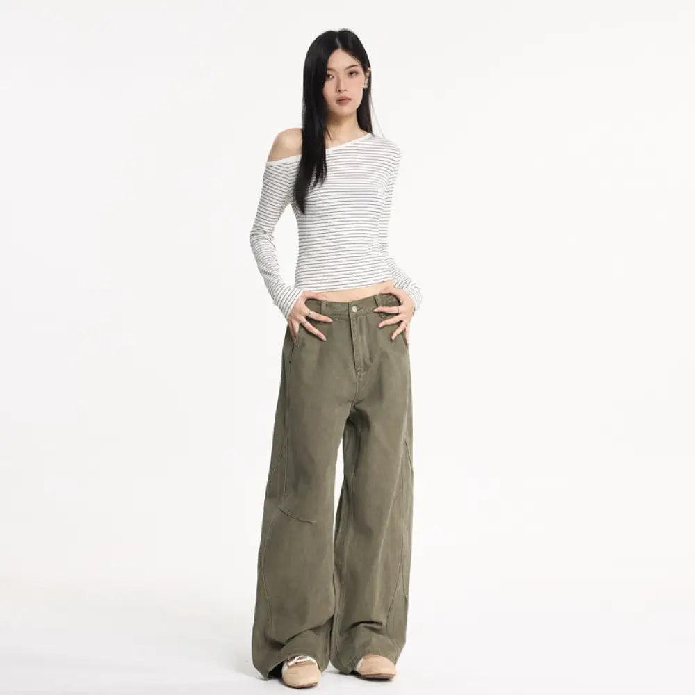 Unisex Retro Washed Cargo Pants – Baggy Loose Fit Streetwear | same ANTHEM Soulmate Fashion - Gray Green / XS
