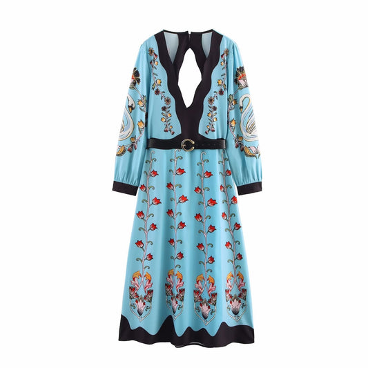 V-neck Backless Belted A-Line Midi Dress | Romantic Dreamy Dress for Lovers & Soulmates | Same Anthem - Dress