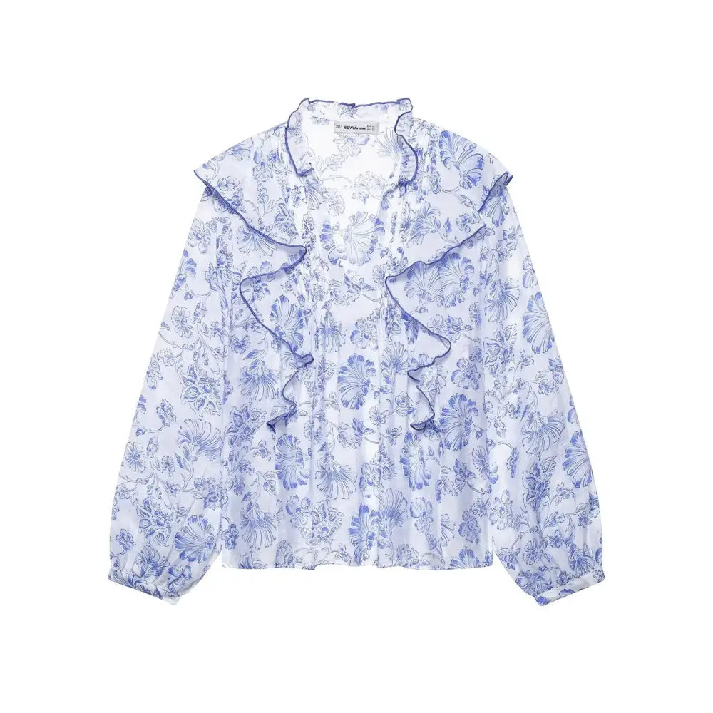V-Neck Pleated Printed Shirt – Soulmate Streetwear | same ANTHEM - blue / XS