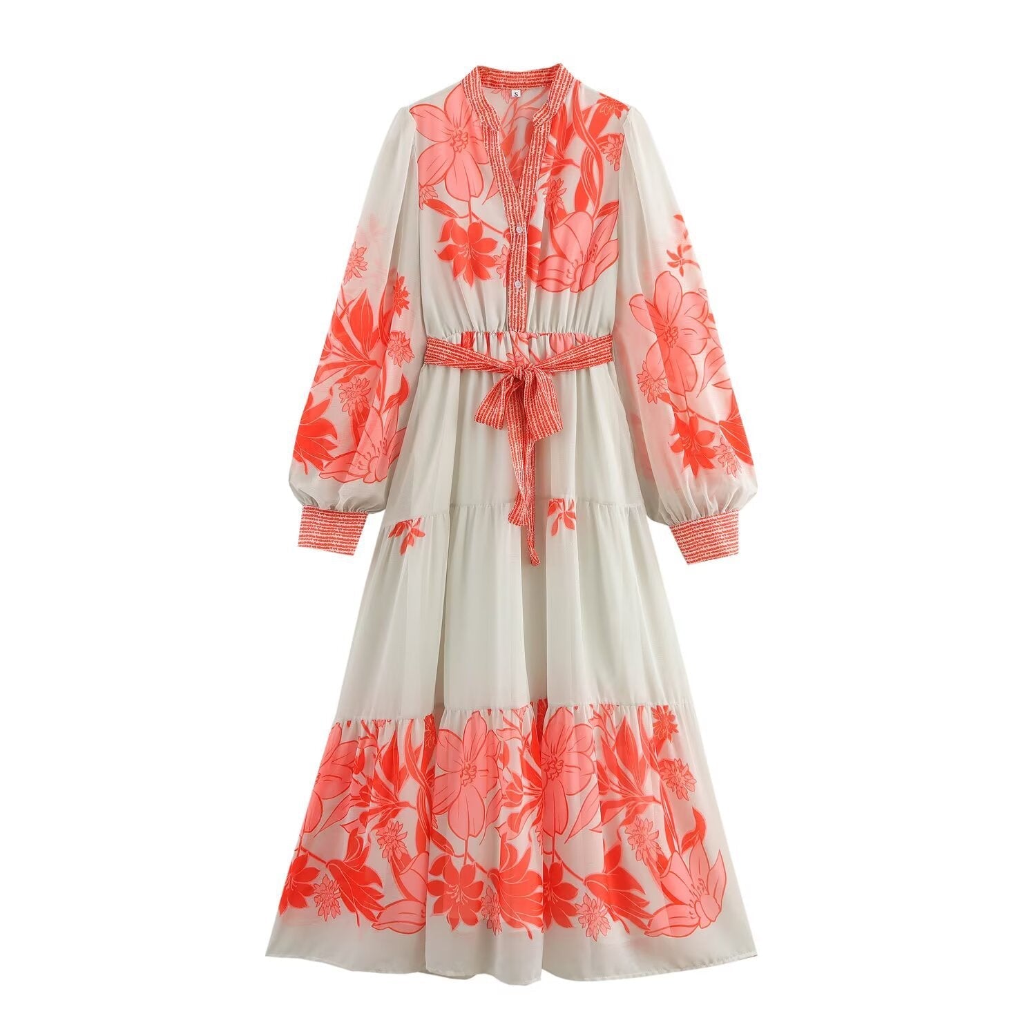 V-Neck Printed A-Line Dress with Waistband | Women’s Casual Chic | same ANTHEM.