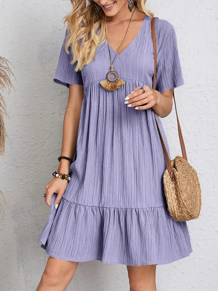 V-neck Short Sleeve Ruffled Dress | Romantic & Boho Summer Dress for Lovers & Soulmates | Same Anthem - Purple / 2XL