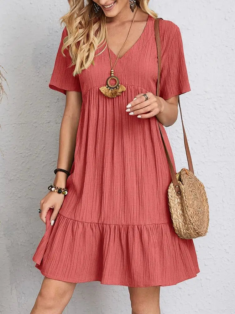 V-neck Short Sleeve Ruffled Dress | Romantic & Boho Summer Dress for Lovers & Soulmates | Same Anthem