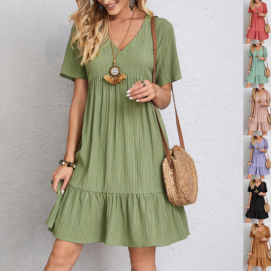 V-neck Short Sleeve Ruffled Dress | Romantic & Boho Summer Dress for Lovers & Soulmates | Same Anthem