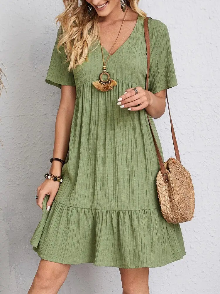 V-neck Short Sleeve Ruffled Dress | Romantic & Boho Summer Dress for Lovers & Soulmates | Same Anthem