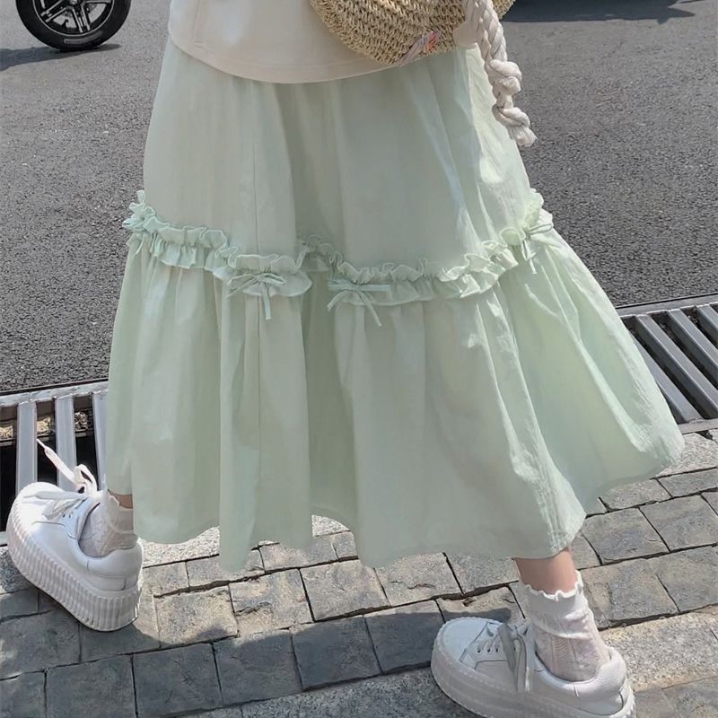 Vanilla Green Midi Skirt – Dreamy Elastic Waist Skirt | same ANTHEM