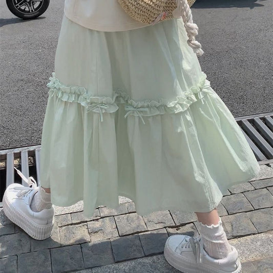 Vanilla Green Midi Skirt – Dreamy Elastic Waist Skirt | same ANTHEM