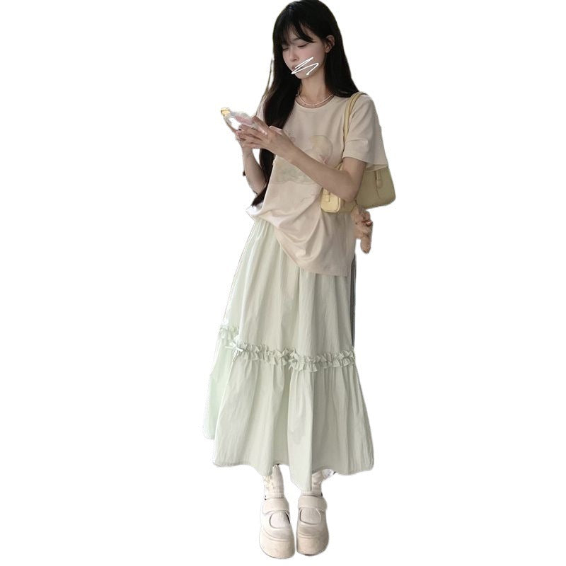 Vanilla Green Midi Skirt – Dreamy Elastic Waist Skirt | same ANTHEM