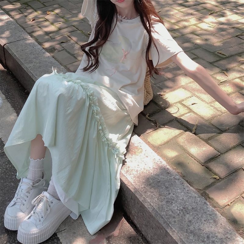 Vanilla Green Midi Skirt – Dreamy Elastic Waist Skirt | same ANTHEM