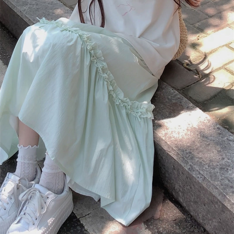 Vanilla Green Midi Skirt – Dreamy Elastic Waist Skirt | same ANTHEM