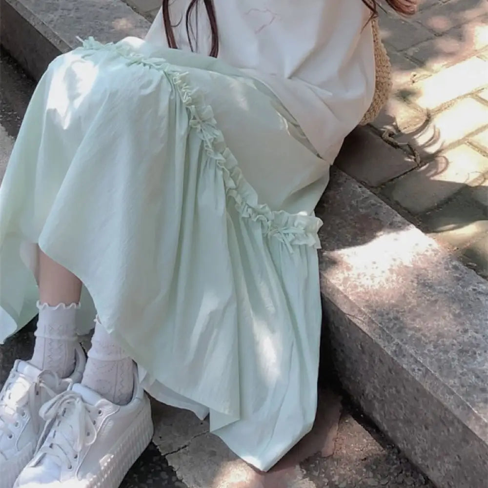 Vanilla Green Midi Skirt – Dreamy Elastic Waist Skirt | same ANTHEM