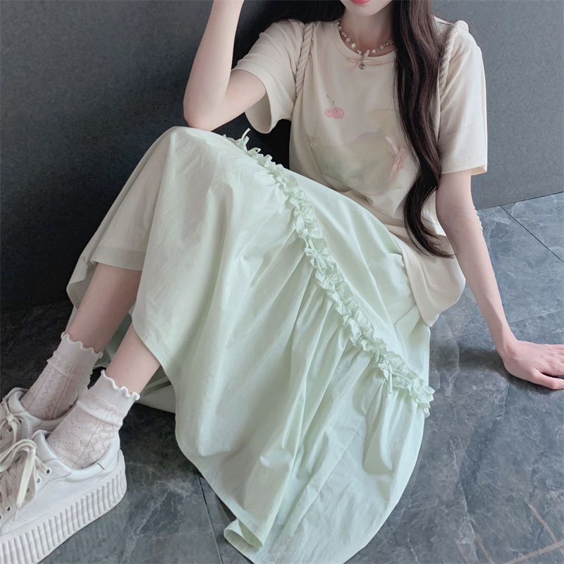Vanilla Green Midi Skirt – Dreamy Elastic Waist Skirt | same ANTHEM - Vanilla Green / L