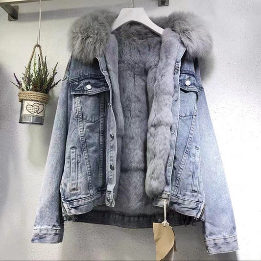 Velvet Cotton Fur Collar Denim Coat | same ANTHEM. Soulmate Streetwear - Blue / S