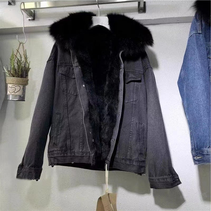 Velvet Cotton Fur Collar Denim Coat | same ANTHEM. Soulmate Streetwear