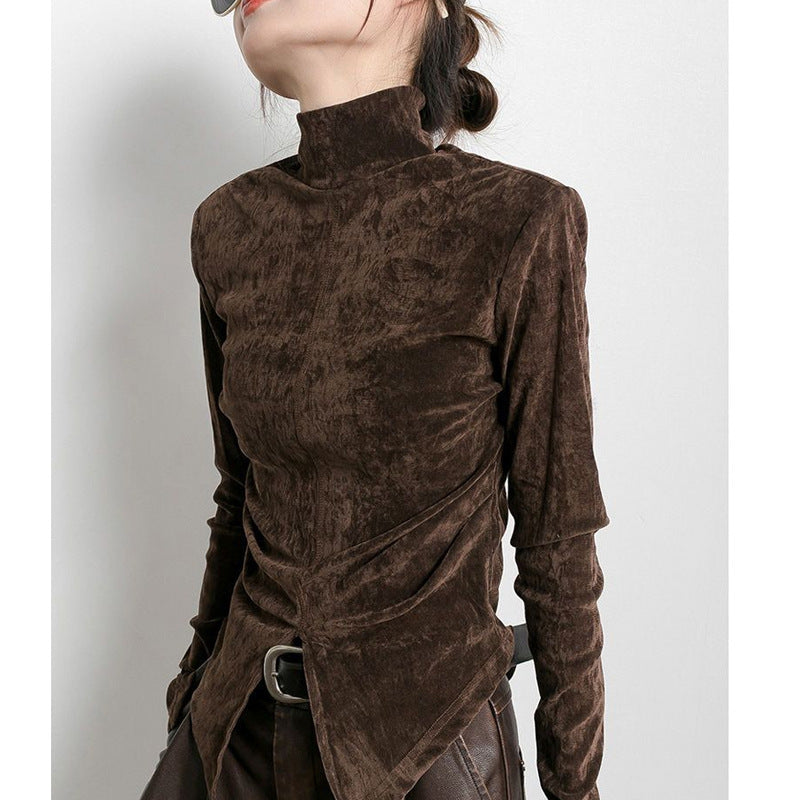 Velvet Half Turtleneck Top – Casual & Elegant | same ANTHEM - Coffee / L
