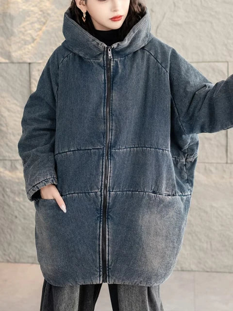versized Hooded Denim Parka – same ANTHEM. Cozy Streetwear for Soulmates - Blue / One Size / CHINA