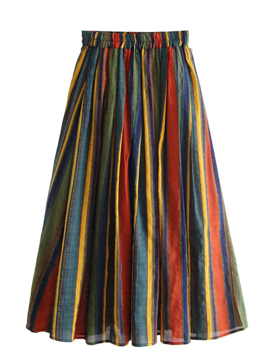 Vertical Striped Chiffon Midi Skirt – French A-line Swing | same ANTHEM
