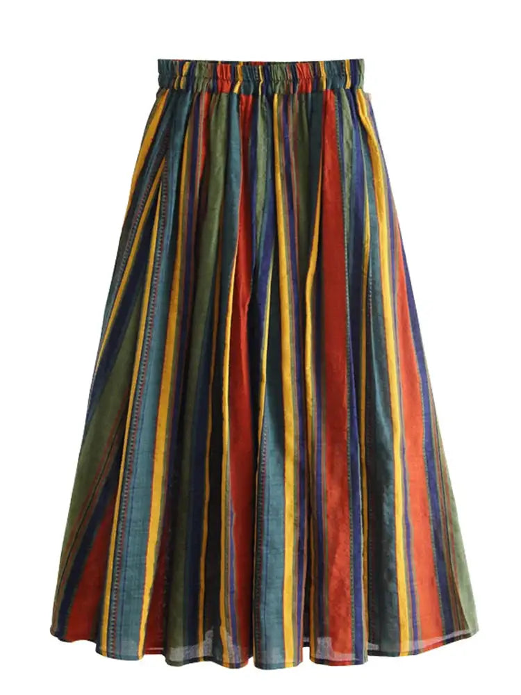 Vertical Striped Chiffon Midi Skirt – French A-line Swing | same ANTHEM