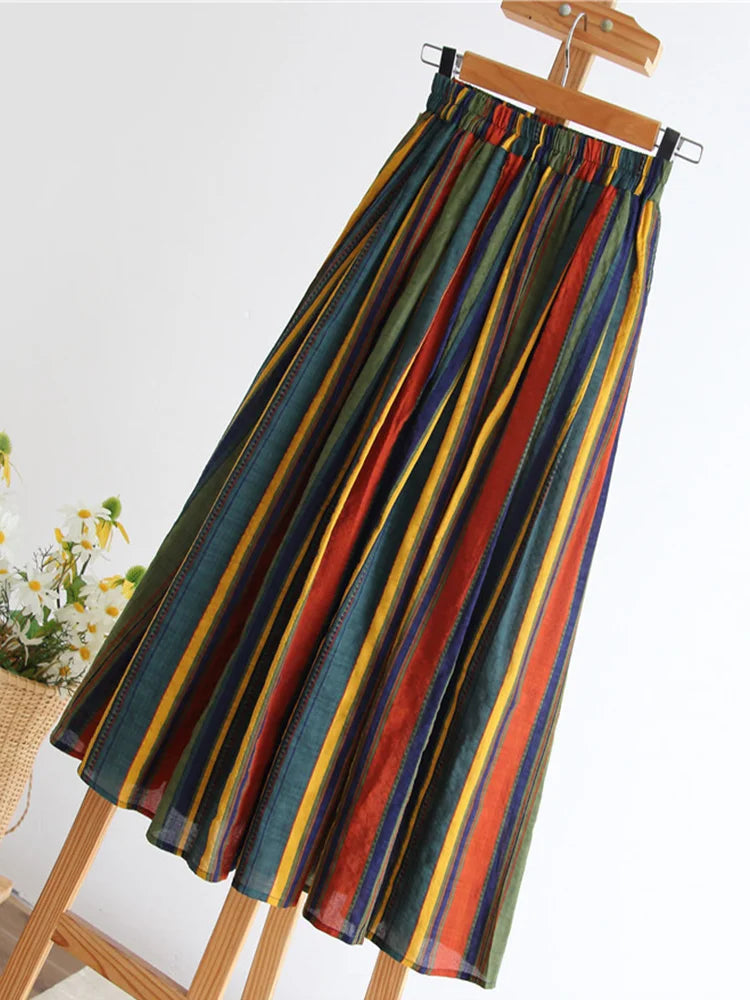 Vertical Striped Chiffon Midi Skirt – French A-line Swing | same ANTHEM