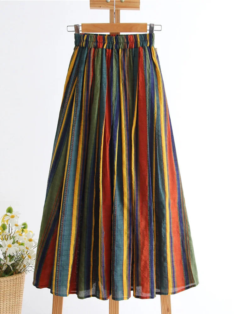 Vertical Striped Chiffon Midi Skirt – French A-line Swing | same ANTHEM